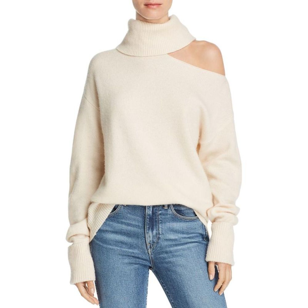 Paige Womens Raundi Ivory Wool Blend Cut Out Turtleneck Sweater NWT